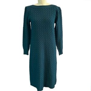 Vintage Outlander teal textured long sleeve boat neck sweater dress